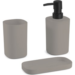 MSV Badkamer accessoires set 3-delig Lona - Kunststof - Beige - Zeeppompje/beker/schaaltje - Badkameraccessoireset