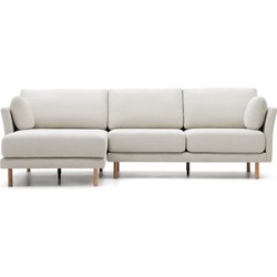 Kave Home - Gilma parel 3-zitsbank chenille links/rechts chaise longue met natuurlijke poten 261 cm