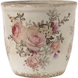 Clayre & Eef Bloempot  Ø 11x10 cm Roze Beige Keramiek Rond Bloemen Bloempot binnen