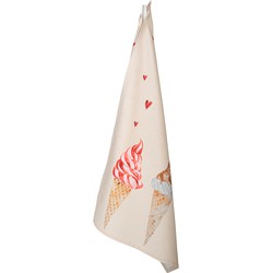 Clayre & Eef Theedoek  50x70 cm Beige Roze Katoen Rechthoek Ijsjes Keukenhanddoek