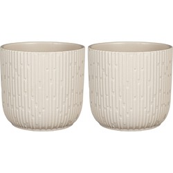 2x Stuks Plantenpot/bloempot keramiek mat wit stripes patroon - D17.5/H16 cm - Plantenpotten