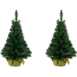 3x stuks Mini kunst kerstboompjes in jute zak 35 cm - Kunstkerstboom
