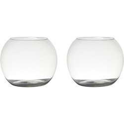 Set van 2x stuks luxe bolle ronde vissenkom bloemenvaas/bloemenvazen 20 x 25 cm transparant glas - Vazen