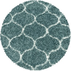 Tapijtenloods Opera Soft Shaggy Rond Hoogpolig Vloerkleed Blauw / Turquoise- 80 CM ROND