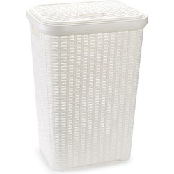 Plasticforte Wasmand met deksel - 60L- wit - kunststof - 35x43x62 cm - Wasmanden