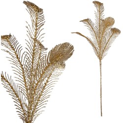 PTMD Leaves Plant Pauwenveer Kunsttak - 46 x 34 x 93 cm - Goud glitter