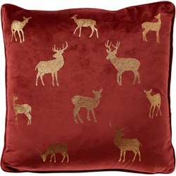 Textino DEER - Kussenhoes 45x45 cm - velvet - kerst - Biking Red - rood - Textino