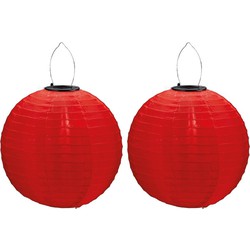 2x stuks Lampionnen op zonne energie rood 30 cm - Lampionnen