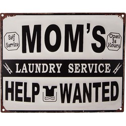 Clayre & Eef Tekstbord  25x20 cm Wit Zwart Ijzer Mom's laundry service Wandbord