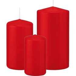 Stompkaarsen set van 6x stuks rood 10-12-15 cm - Stompkaarsen