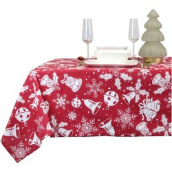 Set van 2x stuks kerst tafelkleden rood met kerst print150 x 250 cm - Tafellakens