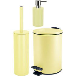 Spirella Badkamer accessoires set - WC-borstel/pedaalemmer/zeeppompje - geel - Badkameraccessoireset