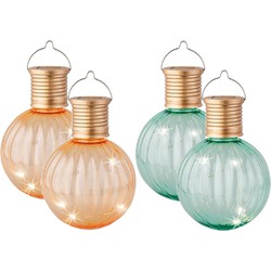 Set van 10x stuks buiten led oranje en turquoise lampion solar verlichting 11 cm - Lampionnen