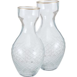 2x stuks stijlvolle glazen kleine decoratieve bloemenvaas in het transparant glas van 15 x 7 cm - Vazen