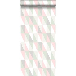 Walls4You behang grafisch geometrische driehoeken groen, roze en grijs - 53 cm x 10,05 m - 935301