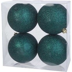 4x Kunststof kerstballen glitter petrol blauw 10 cm kerstboom versiering/decoratie - Kerstbal