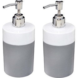 2x Stuks Zeeppompje/dispenser kunststof grijs/wit 8 x 17 cm - Zeeppompjes