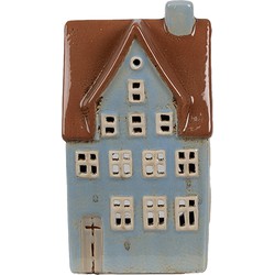 Clayre & Eef Waxinelichthouder Huis 11x8x20 cm Blauw Bruin Keramiek Theelichthouder