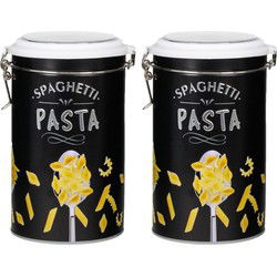 Set van 2x stuks pasta voorraadbussen/bewaarblikken metaal 11 x 19 cm - Voorraadblikken