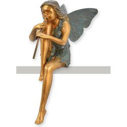 A BRONZE SCULPTURE OF A STTING FAIRY PLAYING FLUTE