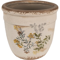 Clayre & Eef Bloempot  Ø 18x17 cm Beige Geel Keramiek Bloemen Bloempot Binnen