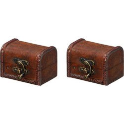 Cepewa Opbergkistje - 2x - donkerbruin - 8 x 5 x 5 cm - hout/metaal - Opbergkisten