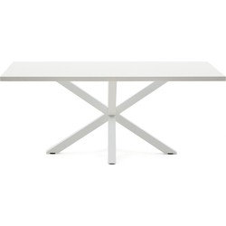 Kave Home - Argo tafel afgewerkt in wit melamine en stalen poten met witte afwerking 200 x 100 cm