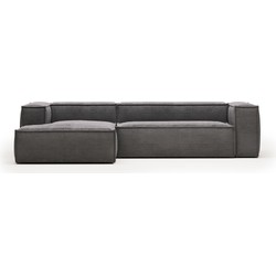 Kave Home - 3-zitsbank Blok met chaise longue links in groen ribfluweel/corduroy 300 cm