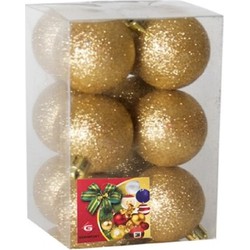 Gerimport Kerstballen - 12 ST - goud - kunststof - glitters - D6 cm - Kerstbal