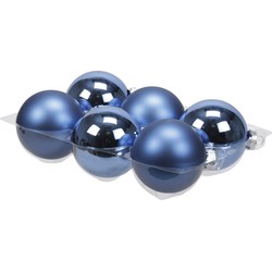 6x stuks glazen kerstballen blauw (basic) 8 cm mat/glans - Kerstbal
