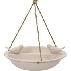 Decoris Vogelbad/drinkschaal - bamboe hout - creme wit - D27 cm - voederbak - Vogelvoederhuisjes