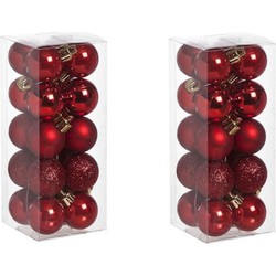 40x Kleine rode kerstballen 3 cm kunststof mat/glans/glitter - Kerstbal