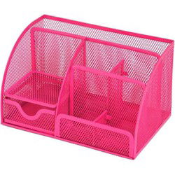 Decopatent® Pennenbak 6 vakken & 1 Schuiflade - Pennenhouder - Desk Buro - Bureau organizer - Mesh - Metaal - Pennenbakjes - Rose