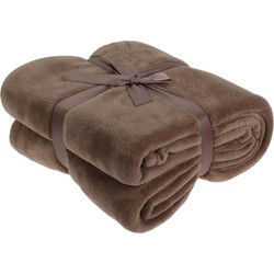 H&S Fleece dekentje - bruin - 180 x 230 cm - polyester - deken - Plaids