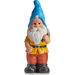 Ibergarden Tuinkabouter beeldje - blauwe muts - Keramiek - 50 cm - Tuinbeelden