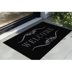 Wasbare Deurmat Binnen – Welcome – Anti-slip & Absorberend, Voor Hal of Entree - Zwart- 45x75 CM