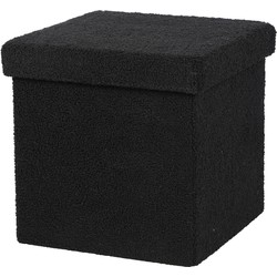 Urban Living Poef Teddy BOX - hocker - opbergbox - zwart - polyester/mdf - 38 x 38 cm - opvouwbaar - Poefs