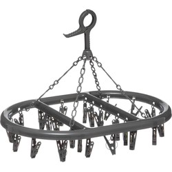 Droogcarrousel/droogmolen zwart met 24 knijpers 45 x 33 cm van kunststof - Hangdroogrek