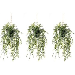 Groene bamboe kunstplant - 3x - 50 cm - in hangende pot - Kunstplanten/nepplanten - Kunstplanten
