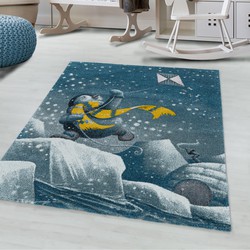 Flycarpets Kids Vloerkleed - Kinderkamer Speelkleed - Pinguïn - Blauw - 140x200 cm
