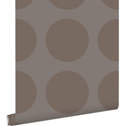 ESTAhome behang bollen op linnenstructuur taupe - 53 cm x 10,05 m - 135424