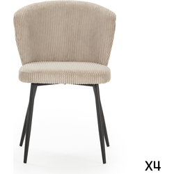 Set van 4 stoelen in geribbelde fluwelen stof met zwarte metalen poten L47 cm - MEGAN