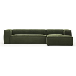 Kave Home - 4-zitsbank Blok met chaise longue rechts in groen ribfluweel/corduroy 330 cm