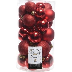 30x Kunststof kerstballen glanzend/mat/glitter rode versiering - Kerstbal