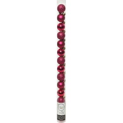 Decoris Mini kerstballen - 14x st - bessen roze - D3 cm - kunststof - Kerstbal