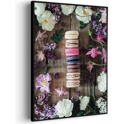 Muurwerken Akoestisch Schilderij - Macarons op Bloemen Tafel - Geluidsdempend Wandpaneel - Wanddecoratie - Geluidsisolatie - BASIC (AW 0.65) XXL (107X150)