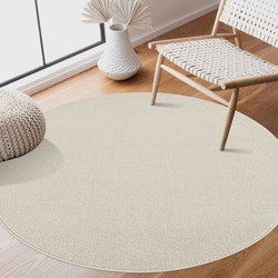 Tapijtenloods Uni Rond Effen Laagpolig Vloerkleed Modern Creme- 80 CM ROND