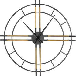 PTMD Joan Black Clock With Gold Tubes Round