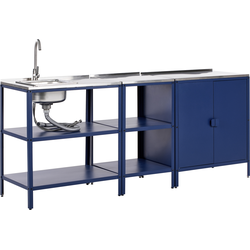 VILAMA - Tuin kookeiland met keukenkast 3-delig - Blauw - RVS