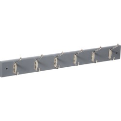 Kapstok rek voor wand/muur - grijs - 6 ophanghaken/knoppen - MDF/ijzer - 58 x 9 cm - Kapstokken